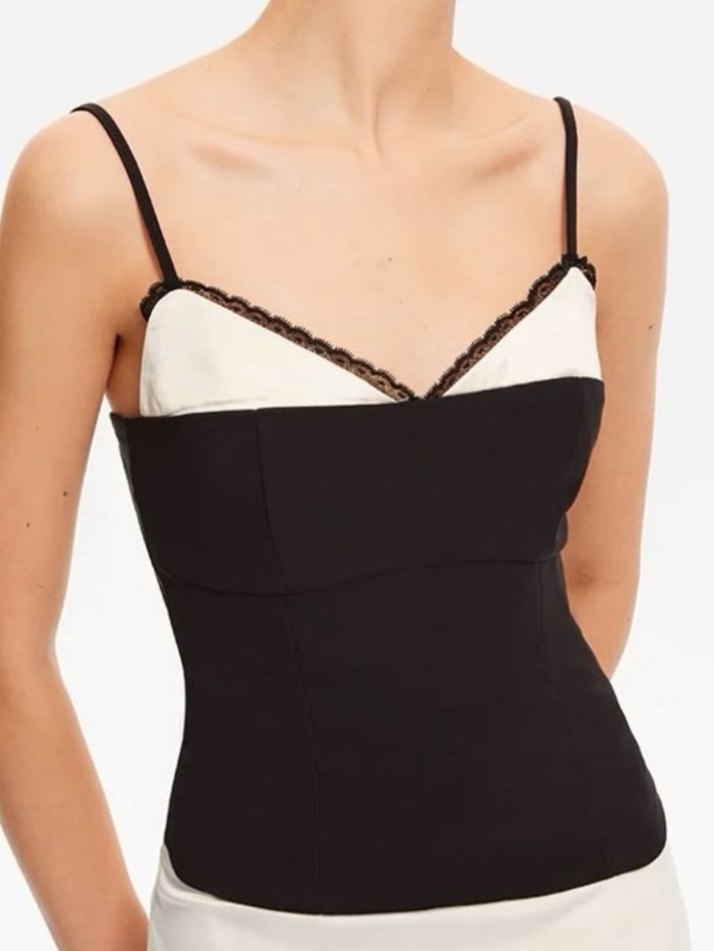 Commense Black and White Lace-Trim Spaghetti Strap Cami